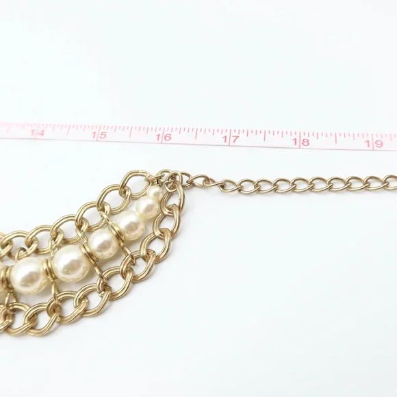 CHICOS Ornate Chunky Gold Tone & Faux Pearl Dangle Bauble Statement Necklace - Picture 9 of 10